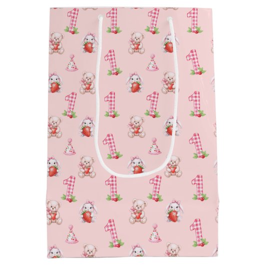 Pretty Pink Gingham, Bunnies and Bears! Medium Cadeauzakje (Achterkant)