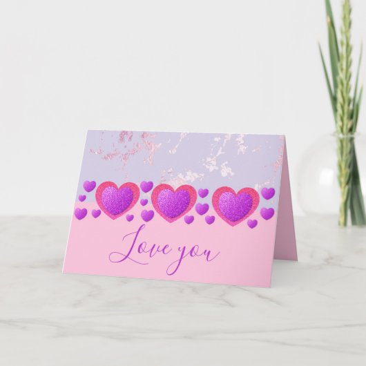 Pretty Pink Glitter and Marble Valentine's Day Feestdagen Kaart (Voorkant)
