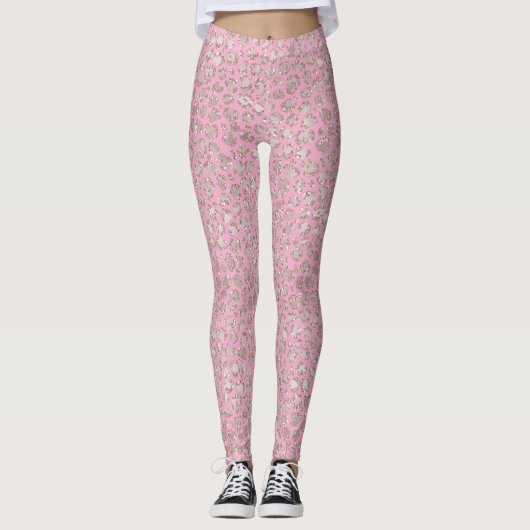 Pretty Pink Glitzy Glitter Sparkle Leopard Leggings (Voorkant)