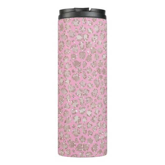 Pretty Pink Glitzy Glitter Sparkle Leopard Thermosbeker (Achterkant)