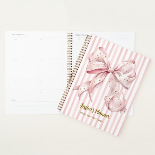Pretty Pink Gold Confetti Bow School Planner (Display)
