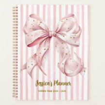Pretty Pink Gold Confetti Bow School Planner