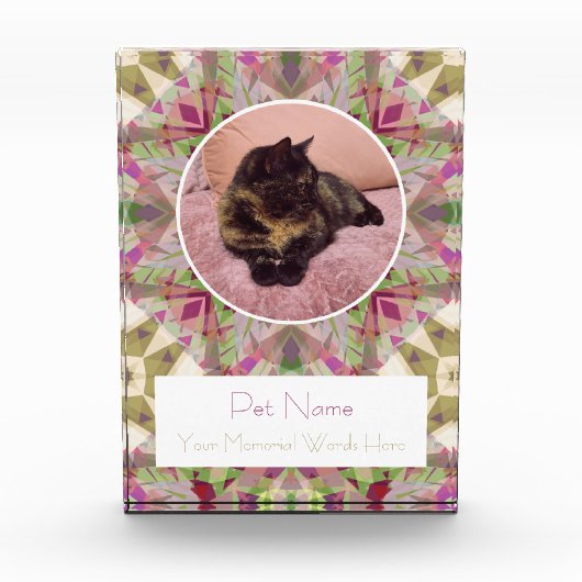 Pretty Pink Green Pet Cat Dog Memorial Keepsake Fotoblokken (Voorkant)