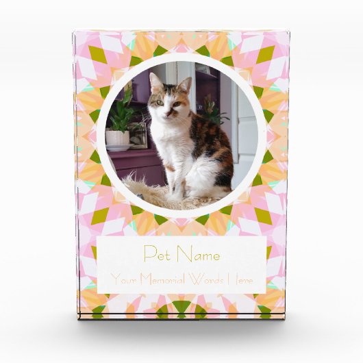 Pretty Pink Green Pet Cat Dog Memorial Keepsake Fotoblokken (Voorkant)