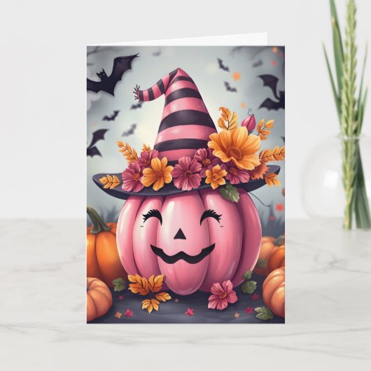 Pretty Pink Halloween Pumpkin Jack-o-lantern Kaart (Voorkant)
