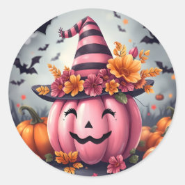 Pretty Pink Halloween Pumpkin Jack-o-lantern Ronde Sticker