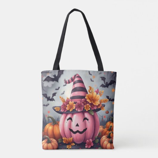 Pretty Pink Halloween Pumpkin Jack-o-lantern Tote Bag (Achterkant)