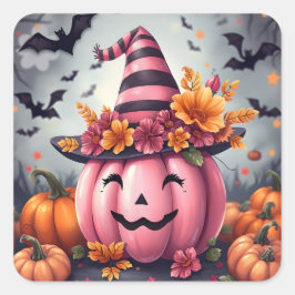 Pretty Pink Halloween Pumpkin Jack-o-lantern Vierkante Sticker