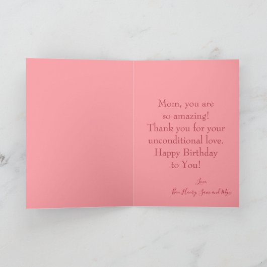 Pretty Pink Happy Birthday Mom Photo Kaart (Binnen)