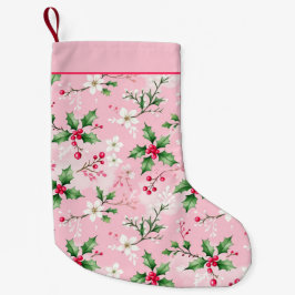Pretty Pink Holly and Berries Christmas Stocking Kleine Kerstsok