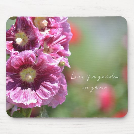 Pretty Pink Hollyhock Flowers Photography   Muismat (Voorkant)