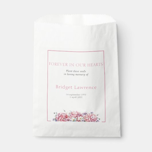 Pretty Pink Hydrangea Funeral Seed Packet Bedankzakje (Voorkant)
