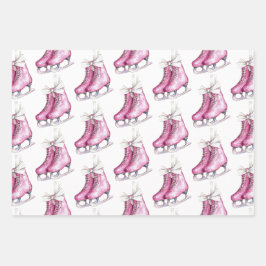 Pretty Pink Ice Skates Birthday Inpakpapier Vel