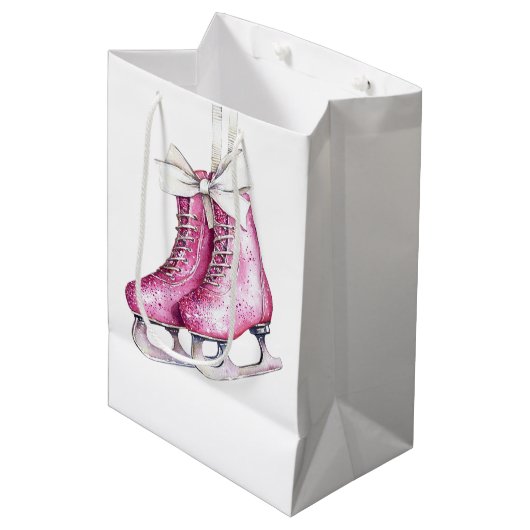 Pretty Pink Ice Skates Christmas Medium Cadeauzakje (Voorkant Gekanteld)