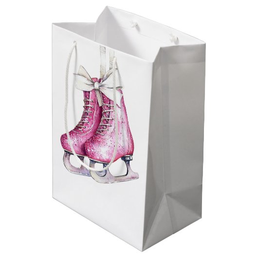 Pretty Pink Ice Skates Christmas Medium Cadeauzakje (Achterkant Gekanteld)