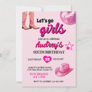 Pretty Pink Let's Go Girls Western Verjaardag Kaart