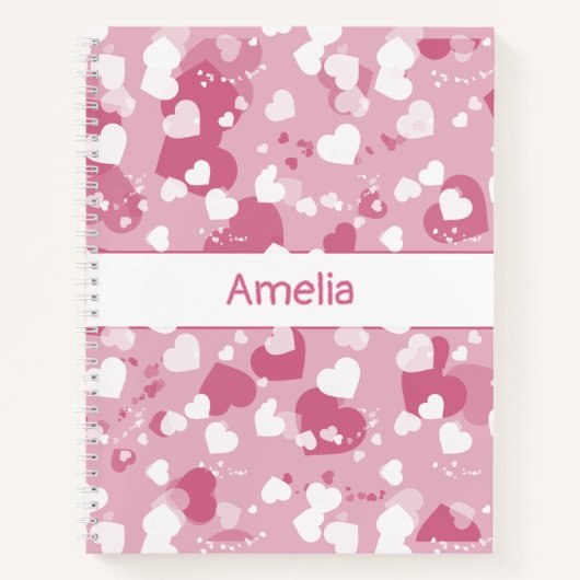 Pretty Pink Love Heart Personalized Notitieboek (Voorkant)