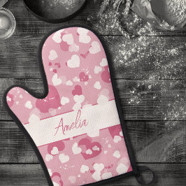 Pretty Pink Love Heart Personalized Ovenwant & Pannenlap Set