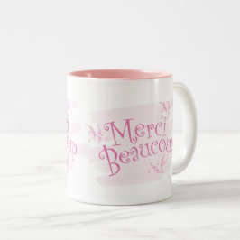 Pretty Pink "Merci Beaucoup" Thank You Gift Mug Tweekleurige Koffiemok