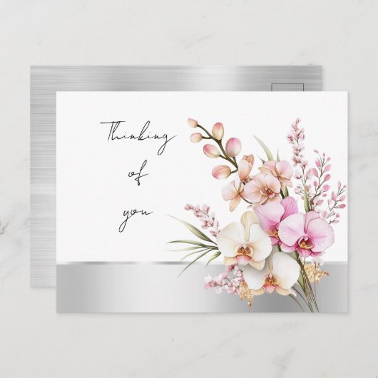 Pretty Pink Orchids Thinking of you Briefkaart (Voorkant / Achterkant)