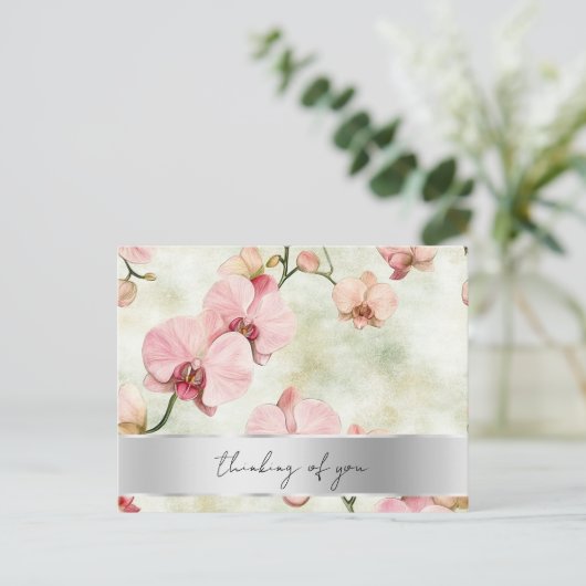 Pretty Pink Orchids Wedding Briefkaart (Staand voorkant)