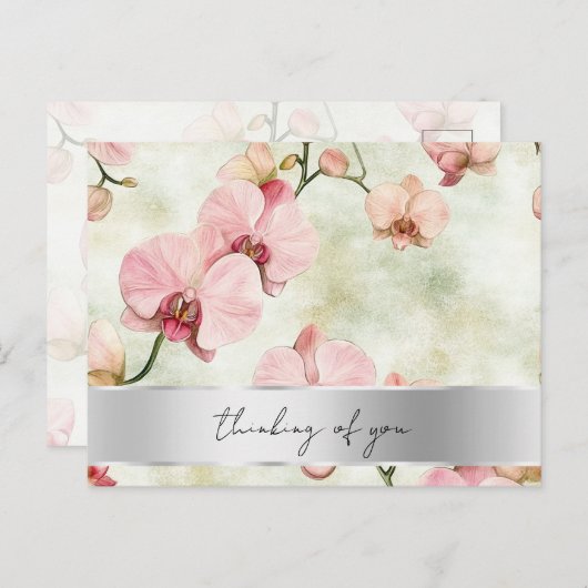 Pretty Pink Orchids Wedding Briefkaart (Voorkant / Achterkant)