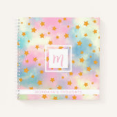 Pretty Pink Pastel with Gold Stars Monogram Square Notitieboek (Voorkant)