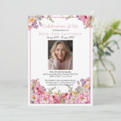 Pretty Pink Peonies Colorful Photo Funeral Kaart (Staand voorkant)