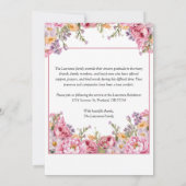 Pretty Pink Peonies Colorful Photo Funeral Kaart (Achterkant)