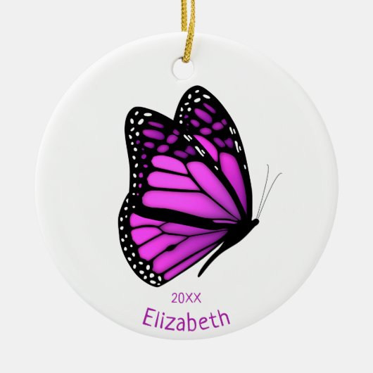 pretty pink purple flitting butterfly personalized keramisch ornament (Voorkant)