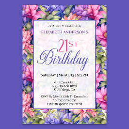 Pretty Pink Purple Garden Flowers 21st Birthday Kaart