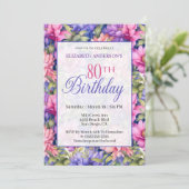 Pretty Pink Purple Garden Flowers 80th Birthday  Kaart (Staand voorkant)