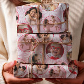 Pretty Pink & Red Photo & Daisy Pattern Inpakpapier Vel