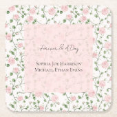 Pretty Pink Romantic Roses Floral Wedding Kartonnen Onderzetters (Voorkant)