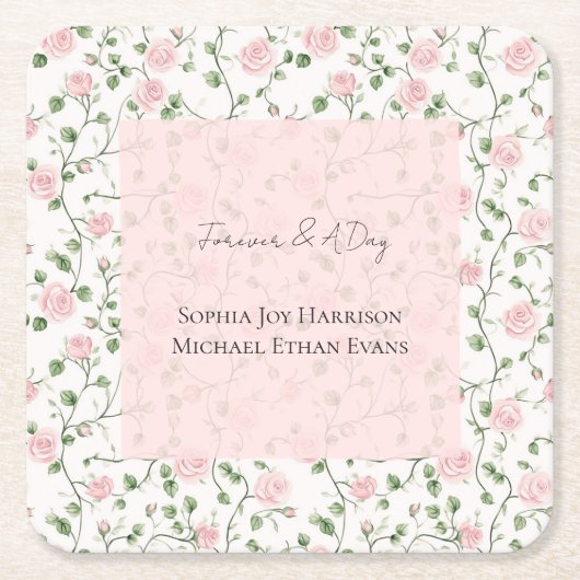 Pretty Pink Romantic Roses Floral Wedding Kartonnen Onderzetters (Voorkant)