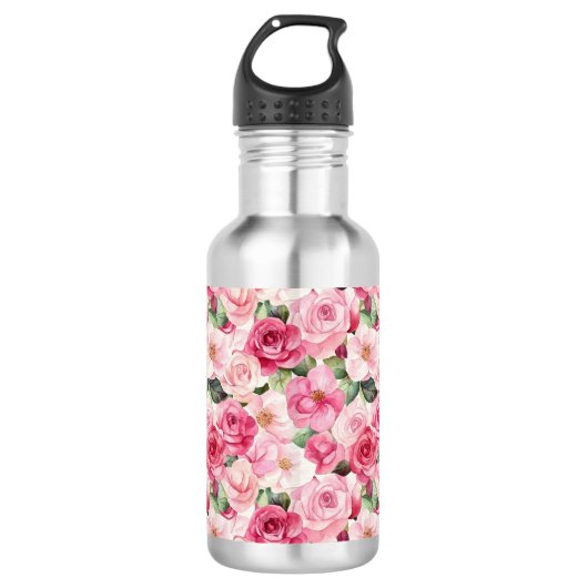 Pretty Pink Rose Floral Waterfles (Voorkant)