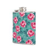 Pretty Pink Roses and Polka Dot Pattern on Teal Heupfles (Links)