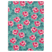 Pretty Pink Roses and Polka Dot Pattern on Teal Klembord (Achterkant)