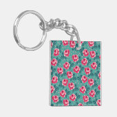 Pretty Pink Roses and Polka Dot Pattern on Teal Sleutelhanger (Voorkant Links)