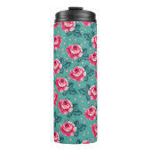 Pretty Pink Roses and Polka Dot Pattern on Teal Thermosbeker (Voorkant)