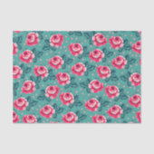 Pretty Pink Roses and Polka Dot Pattern on Teal Tissuepapier (Voorkant)