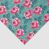 Pretty Pink Roses and Polka Dot Pattern on Teal Tissuepapier (Detail)