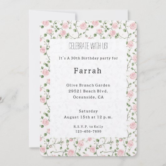 Pretty Pink Roses Floral Birthday   Kaart (Voorkant)