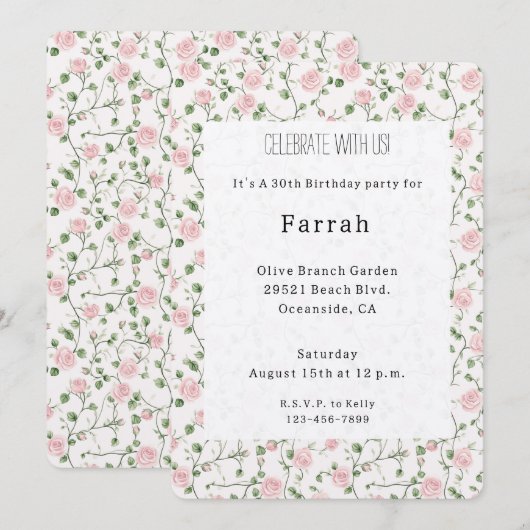 Pretty Pink Roses Floral Birthday   Kaart (Voorkant / Achterkant)