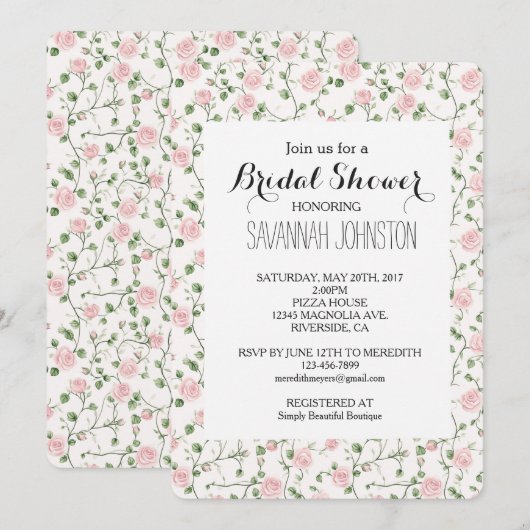 Pretty Pink Roses Floral Bridal Shower Kaart (Voorkant / Achterkant)