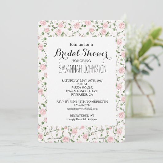 Pretty Pink Roses Floral Bridal Shower Kaart (Staand voorkant)