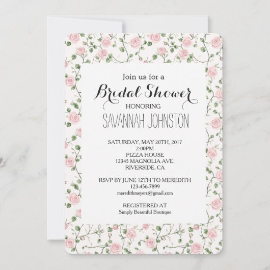 Pretty Pink Roses Floral Bridal Shower Kaart (Voorkant)