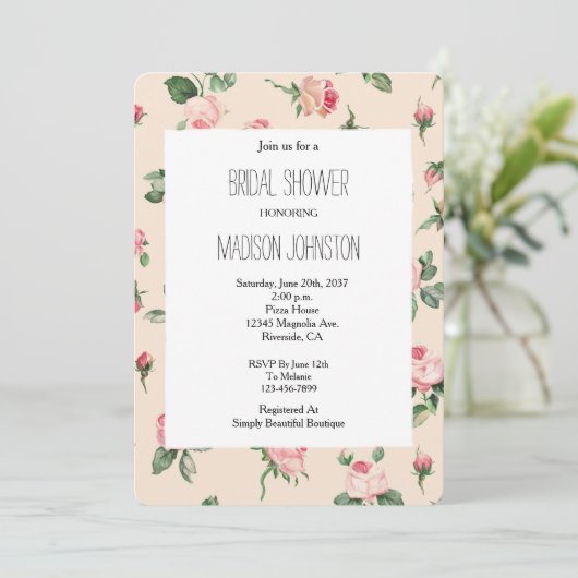 Pretty Pink Roses Floral Bridal Shower Kaart (Staand voorkant)