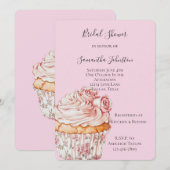 Pretty Pink Roses Floral Cupcake Bridal Shower Kaart (Voorkant / Achterkant)