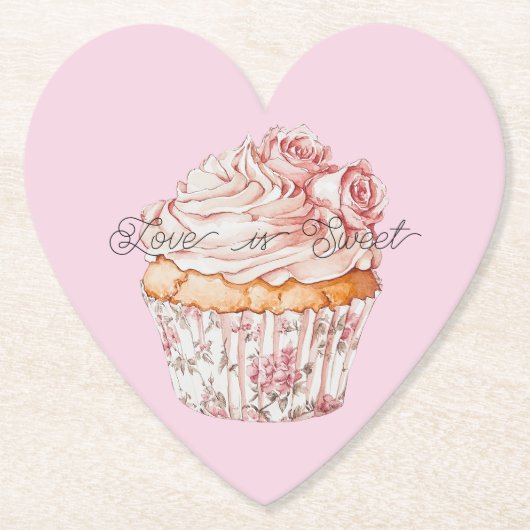 Pretty Pink Roses Floral Cupcake Bridal Shower Kartonnen Onderzetters (Voorkant)